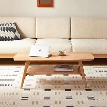 Grewood Wood Coffee Table - 2-Tier Oak Coffee Table - Modern Center Coffee Table with Storage Shelf ...