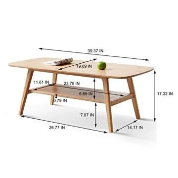 Grewood Wood Coffee Table - 2-Tier Oak Coffee Table - Modern Center Coffee Table with Storage Shelf for Living Room, Apartment, and Office