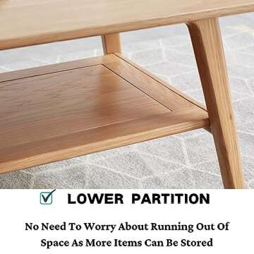 Grewood Wood Coffee Table - 2-Tier Oak Coffee Table - Modern Center Coffee Table with Storage Shelf for Living Room, Apartment, and Office