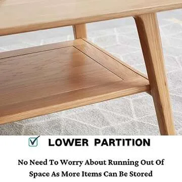 Grewood Wood Coffee Table - 2-Tier Oak Coffee Table - Modern Center Coffee Table with Storage Shelf for Living Room, Apartment, and Office