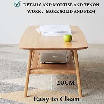 Grewood Wood Coffee Table - 2-Tier Oak Coffee Table - Modern Center Coffee Table with Storage Shelf for Living Room, Apartment, and Office