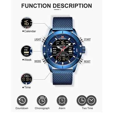 NAVIFORCE Digital Watch Men Waterproof Sports Watches Stainless Steel Military Quartz Clock Wristwat...