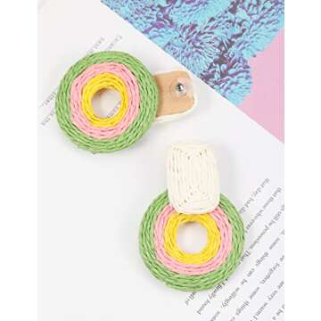Dodocatie Dangle Rattan Earrings Jewelry for Women, Boho Statement Handmade Unique Summer Tropical Straw Wicker Loop Circle Earrings Fashion Trendy Bohemian Beach Accessories Aretes Para Mujer