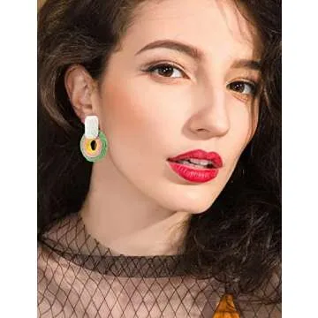 Dodocatie Dangle Rattan Earrings Jewelry for Women, Boho Statement Handmade Unique Summer Tropical Straw Wicker Loop Circle Earrings Fashion Trendy Bohemian Beach Accessories Aretes Para Mujer