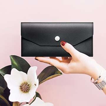 Chinco 2 Pieces Cash Envelope Wallet Cash Wallet Envelope System Leather Envelope Reusable Budget Envelope Money Envelopes for Cash Waterproof System Envelopes, Budgeting, Check, PU Leather (Black)