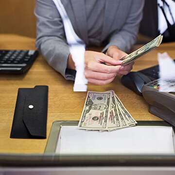 Chinco 2 Pieces Cash Envelope Wallet Cash Wallet Envelope System Leather Envelope Reusable Budget Envelope Money Envelopes for Cash Waterproof System Envelopes, Budgeting, Check, PU Leather (Black)