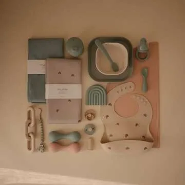 mushie Silicone Baby Bib | Adjustable Fit Waterproof Bibs (Rainbows)