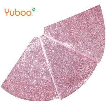 yuboo Pink Tree Skirt Valentines Decor, 48 Inch Sequin Pink Christmas Tree Skirt Mat for Pink and Rose Gold Christmas Decorations