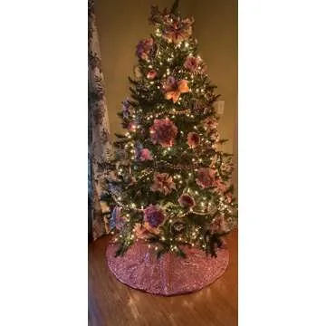 Yuboo Pink Sequin Tree Skirt for Christmas Decor