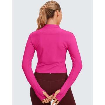 CRZ YOGA Women's Long Sleeve Crop Top Quick Dry Cropped Workout Shirts Half Quarter Zip Pullover Run...