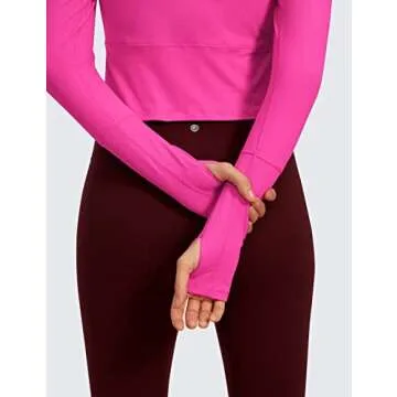 CRZ YOGA Women's Long Sleeve Crop Top Quick Dry Cropped Workout Shirts Half Quarter Zip Pullover Running Athletic Fall Shirt Hibiscus Purple Medium
