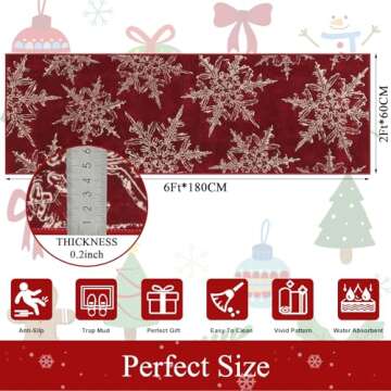 U'Artlines Christmas Hallway Runner Rug, 2x6ft Red Laundry Room Rug Runner Non Slip Washable Snowfla...