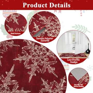 U'Artlines Christmas Hallway Runner Rug, 2x6ft Red Laundry Room Rug Runner Non Slip Washable Snowflake Entryway Runner Rug Runner Carpet for Home Kitchen Decor
