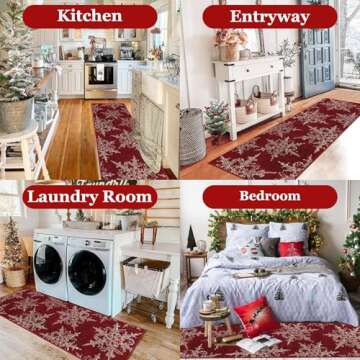 U'Artlines Christmas Hallway Runner Rug, 2x6ft Red Laundry Room Rug Runner Non Slip Washable Snowflake Entryway Runner Rug Runner Carpet for Home Kitchen Decor