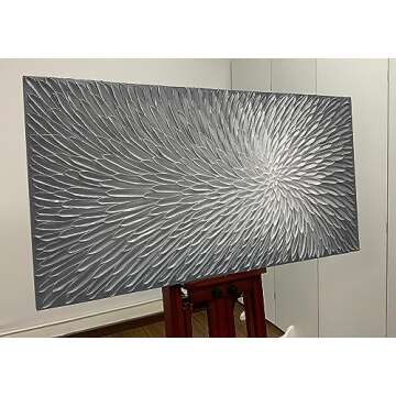 AMEI Art, 24X48 Inch Hand Painted Acrylic Wall Art Modern Artwork Art Wood Inside Framed Hanging Wall Decoration Textured Abstract Floral Oil Paintings (Elegant Gray)