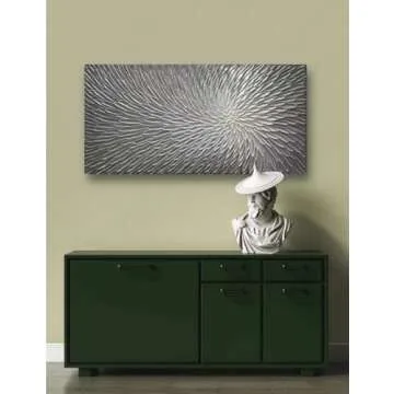 AMEI Art, 24X48 Inch Hand Painted Acrylic Wall Art Modern Artwork Art Wood Inside Framed Hanging Wall Decoration Textured Abstract Floral Oil Paintings (Elegant Gray)