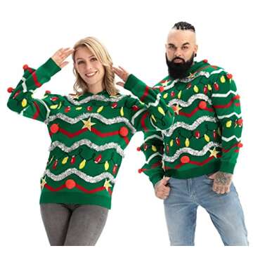 LED Ugly Christmas Sweater for Men, Unisex Women Xmas Pullover with Light for Party Festive 21007 X-Large
