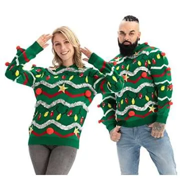 LED Ugly Christmas Sweater for Men, Unisex Women Xmas Pullover with Light for Party Festive 21007 X-Large
