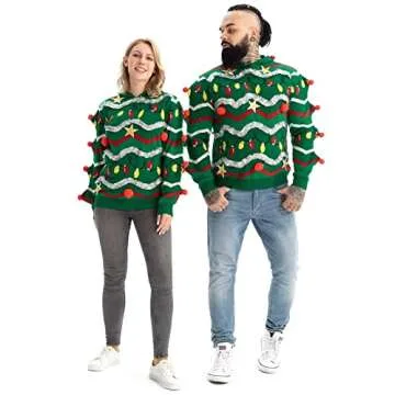 LED Ugly Christmas Sweater for Men, Unisex Women Xmas Pullover with Light for Party Festive 21007 X-Large