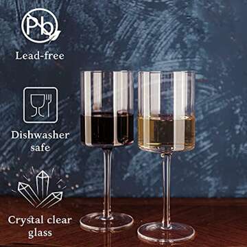 Square Wine Glasses Set of 4 with Stem (14 oz) - Modern Unique Large Wine Glasses for Red & White Wine - Flat Bottom Wine Glasses - Anniversary, Birthday Gifts for Men - Wine Lover Gifts for Women