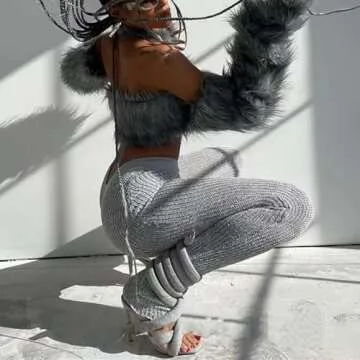 perixir Strappy High Heels Gladiator Sandals With Grey Jersey Knit Fallopian Cloth Rope Lace Up Sexy Open Toe Square Stilettos Tie Up Heeled Sandals For Women US Size 7