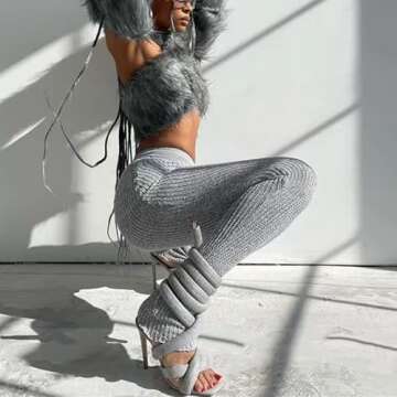 perixir Strappy High Heels Gladiator Sandals With Grey Jersey Knit Fallopian Cloth Rope Lace Up Sexy Open Toe Square Stilettos Tie Up Heeled Sandals For Women US Size 7