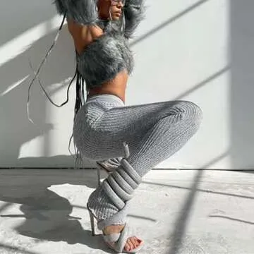 perixir Strappy High Heels Gladiator Sandals With Grey Jersey Knit Fallopian Cloth Rope Lace Up Sexy Open Toe Square Stilettos Tie Up Heeled Sandals For Women US Size 7