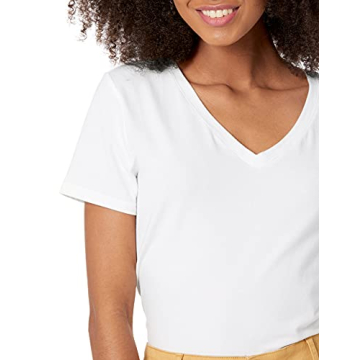 Amazon Essentials Women's Classic-Fit Short-Sleeve V-Neck T-Shirt, Pack of 2, Black/White, Large