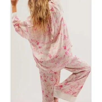 Elegant Floral Silk Satin Pajama Set for Women