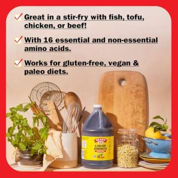 Bragg Liquid Aminos All-Purpose Seasoning - 32 fl oz - Gluten-Free Soy Sauce Substitute - Perfect for Stir-Fries and Cooking at Home