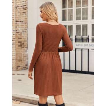 Zeagoo Long Sleeve Dress Sweater Dress Casual Fall Dress 2024 Bodycon Work Dress Winter Dress with Pockets Caramel XL