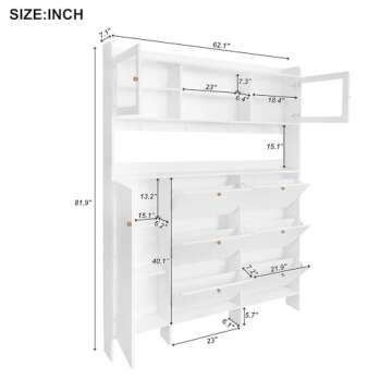 Multifunctional Shoe Cabinet with Storage Shelf & 6 Flip Drawers, Modern Large Hall Tree with Temper...