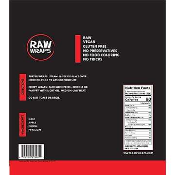Raw Wraps, Gluten Free, Paleo, and Keto Friendly, Shelf Stable, 5 Wraps per Pack , Vegan, Non-GMO, N...
