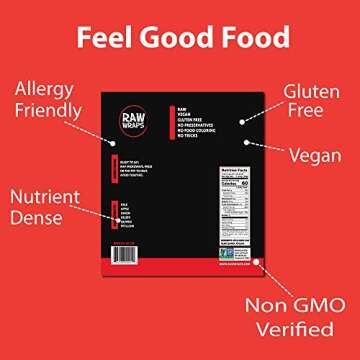 Raw Wraps, Gluten Free, Paleo, and Keto Friendly, Shelf Stable, 5 Wraps per Pack , Vegan, Non-GMO, No Added Salt or Sugar, Yeast Free, Low Carb Tortilla Wraps, Kale Flavor