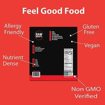 Raw Wraps, Gluten Free, Paleo, and Keto Friendly, Shelf Stable, 5 Wraps per Pack , Vegan, Non-GMO, No Added Salt or Sugar, Yeast Free, Low Carb Tortilla Wraps, Kale Flavor