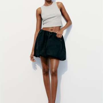 Women Y2K Bubble Skirt High Waist Ruffle Hem A Line Pleated Mini Short Skirt Teen Girls Puffy Short Skirts Streetwear(A Line Black,M)