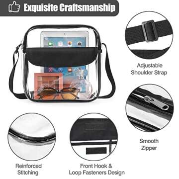 MoKo Clear Bag Stadium Approved for Women, Crossbody Bag Purse Shoulder Bags with Front Pocket and Adjustable Strap for Concerts Festival Sports Events, Clear