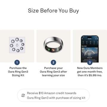 Oura Ring Gen3 Horizon - Silver - Size 12 - Smart Ring - Size First with Oura Ring Gen3 Sizing Kit - Sleep Tracking Wearable - Heart Rate - Fitness Tracker - 5-7 Days Battery Life