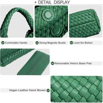 Handmade Woven Shoulder Bags for Women Cute Hobo Tote Handbag Mini Clutch Purse with Magnetic Buckle Crossbody Phone Bag (Forest green)