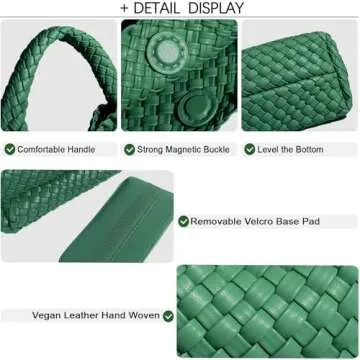 Handmade Woven Shoulder Bags for Women Cute Hobo Tote Handbag Mini Clutch Purse with Magnetic Buckle Crossbody Phone Bag (Forest green)