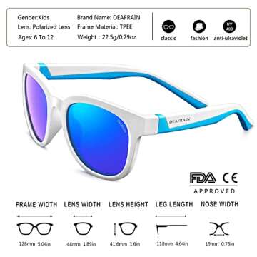 DEAFRAIN Sunglasses for Kids Polarized Boys Girls Sports Children Rubber Teen Cycling Baseball White...