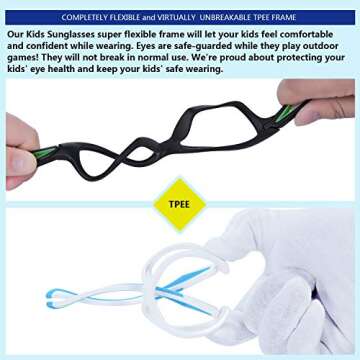 DEAFRAIN Sunglasses for Kids Polarized Boys Girls Sports Children Rubber Teen Cycling Baseball White Blue Glasses for age 6-12