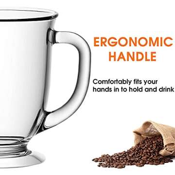 Mfacoy Glass Coffee Mugs Set of 4, Clear Large Coffee Mug 15 Oz With Handles for Hot Beverages, Clear Mugs for Tea, Cappuccino, Latte, Espresso Coffee, Juice, Glass Coffee Cups