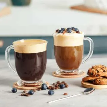 Mfacoy Glass Coffee Mugs Set of 4 15 Oz with Handles