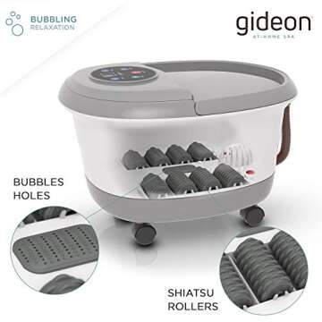 Gideon Luxury Therapeutic Heated Foot Spa Bath Massager with Lights and Bubbles, Blue, 1 Count