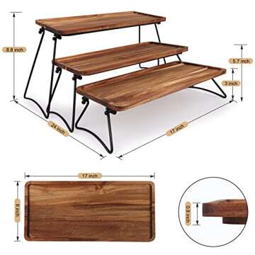 3 Tier Dessert Display Stand, Cupcake Stand & Towers Serving Tray Set, Portable Foldable Food Display Stand, Tiered Chees Charcuterie Boards, Acacia Wood Trays, for Outdoor, Party, Picnic, Dinner