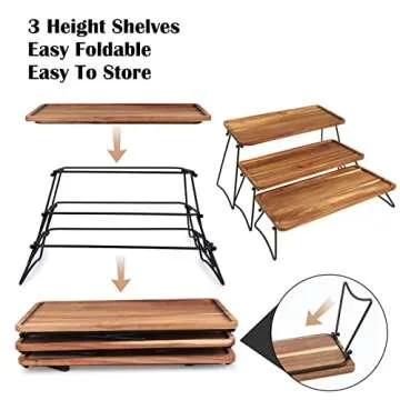 3 Tier Dessert Display Stand, Cupcake Stand & Towers Serving Tray Set, Portable Foldable Food Display Stand, Tiered Chees Charcuterie Boards, Acacia Wood Trays, for Outdoor, Party, Picnic, Dinner