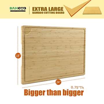 Extra Large 100% Organic Bamboo Cutting Board, 24x18 Inch Butcher Block Chopping/Carving Board with ...