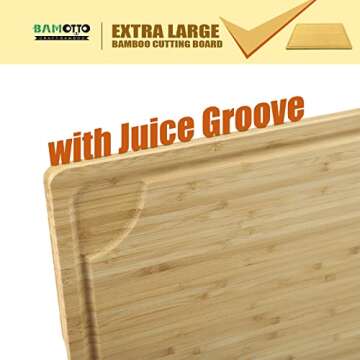 Extra Large 100% Organic Bamboo Cutting Board, 24x18 Inch Butcher Block Chopping/Carving Board with Handle and Juice Groove for Turkey, Meat, Vegetables, BBQ (XXL, 24" x 18"）