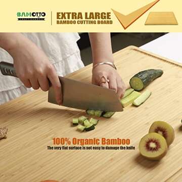 Extra Large 100% Organic Bamboo Cutting Board, 24x18 Inch Butcher Block Chopping/Carving Board with Handle and Juice Groove for Turkey, Meat, Vegetables, BBQ (XXL, 24" x 18"）